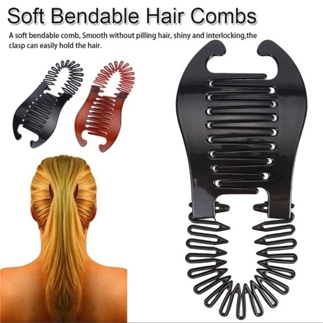 2023 New Banana Hair Clips for Women – 3Pcs Banana Clips Hair for Thick Hair, Interlocking Banana Comb Stretch Flexible Hair Combs Clips Flexible Ponytail (3Pcs Brown)