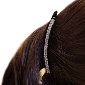 Large Double-row Rhinestones Ponytail Banana Clips French Black and Brown Hair Clips Pony Tail Holder Tiny Teeth Inside Slide Clips for Fine Hair