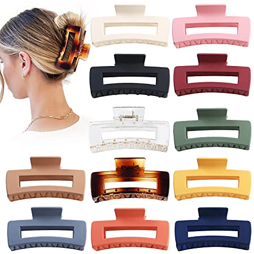 Sisiaipu 4.1 Inch Large Hair Claw Clips 12 Pcs Big Claw Clips for Thick Hair Square Hair Clips Jumbo Jaw Clips Bulk Hair Accessories for women and Girls - Basic