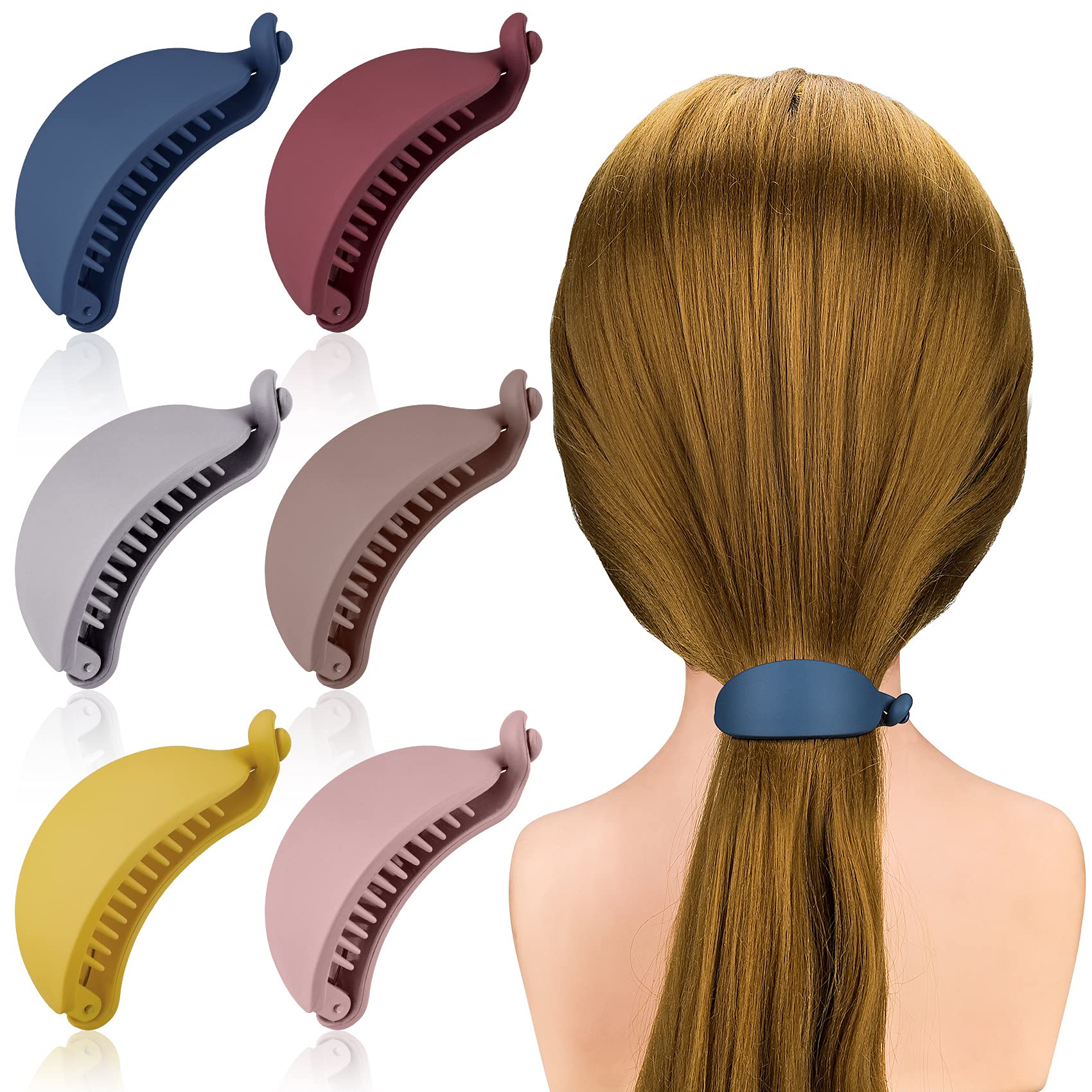 ANCIRS 6 Pack Non-Slip Banana Hair Clips, Large Grind Arenaceous Hair Claw Clips for Women & Girls Thick & Thin Hair (Begonia Red & Navy Blue & Taro Purple & Cherry Pink & Lemon Yellow & Light Gray)