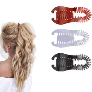 3pcs banana hair clips for women - banana hair clips, banana clips hair for fine hair, soft bendable hair combs, banana clips hair for thick hair (brown+black+white)