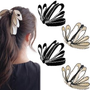 4 Pcs Bow Banana Hair Clips Ribbon Vertical Ponytail Claw Clips Bowknot Banana Hairpins Ponytail Holder Hair Barrette Accessories for Women Girls