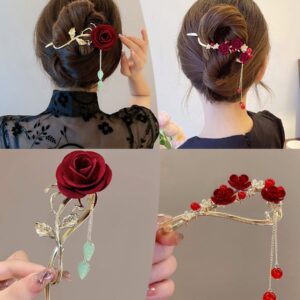 2PCS Hair Clip, Red Rose Hair Claws French Style Twist Hair Barrette Non Slip Jaw Banana Hair Accessories for Women