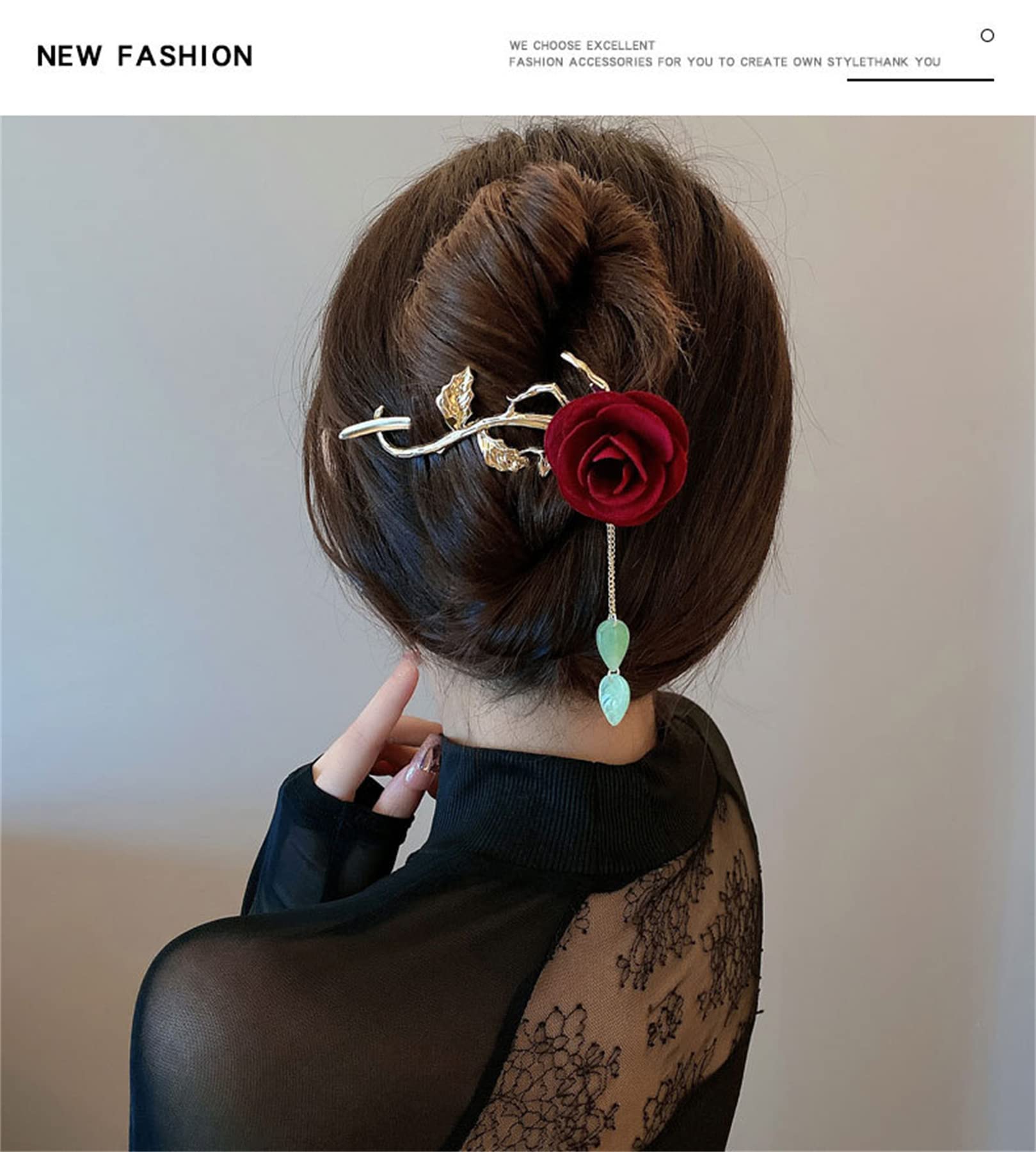 2PCS Hair Clip, Red Rose Hair Claws French Style Twist Hair Barrette Non Slip Jaw Banana Hair Accessories for Women