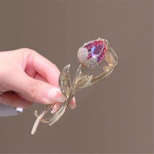 2PCS Tulip and Feather Hair Clip, Pearl Rhinestone Hair Claws French Style Twist Hair Barrette Non Slip Jaw Banana Hair Accessories for Women (TUYU)-003