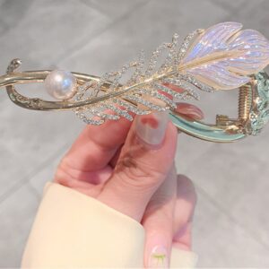 2PCS Tulip and Feather Hair Clip, Pearl Rhinestone Hair Claws French Style Twist Hair Barrette Non Slip Jaw Banana Hair Accessories for Women (TUYU)-003