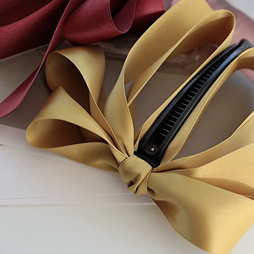 Bowknot Banana Clip, Satin Ribbon Bow Hair Claw Clips Hairpin, Sweet Cute Vertical Ponytail Holder Hair Barrettes Clamps for Women Girls(black)