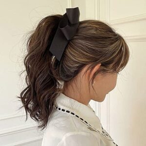 Bowknot Banana Clip, Satin Ribbon Bow Hair Claw Clips Hairpin, Sweet Cute Vertical Ponytail Holder Hair Barrettes Clamps for Women Girls(black)