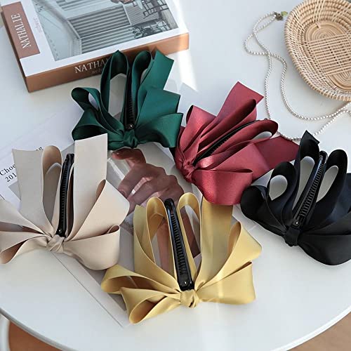 Bowknot Banana Clip, Satin Ribbon Bow Hair Claw Clips Hairpin, Sweet Cute Vertical Ponytail Holder Hair Barrettes Clamps for Women Girls(black)