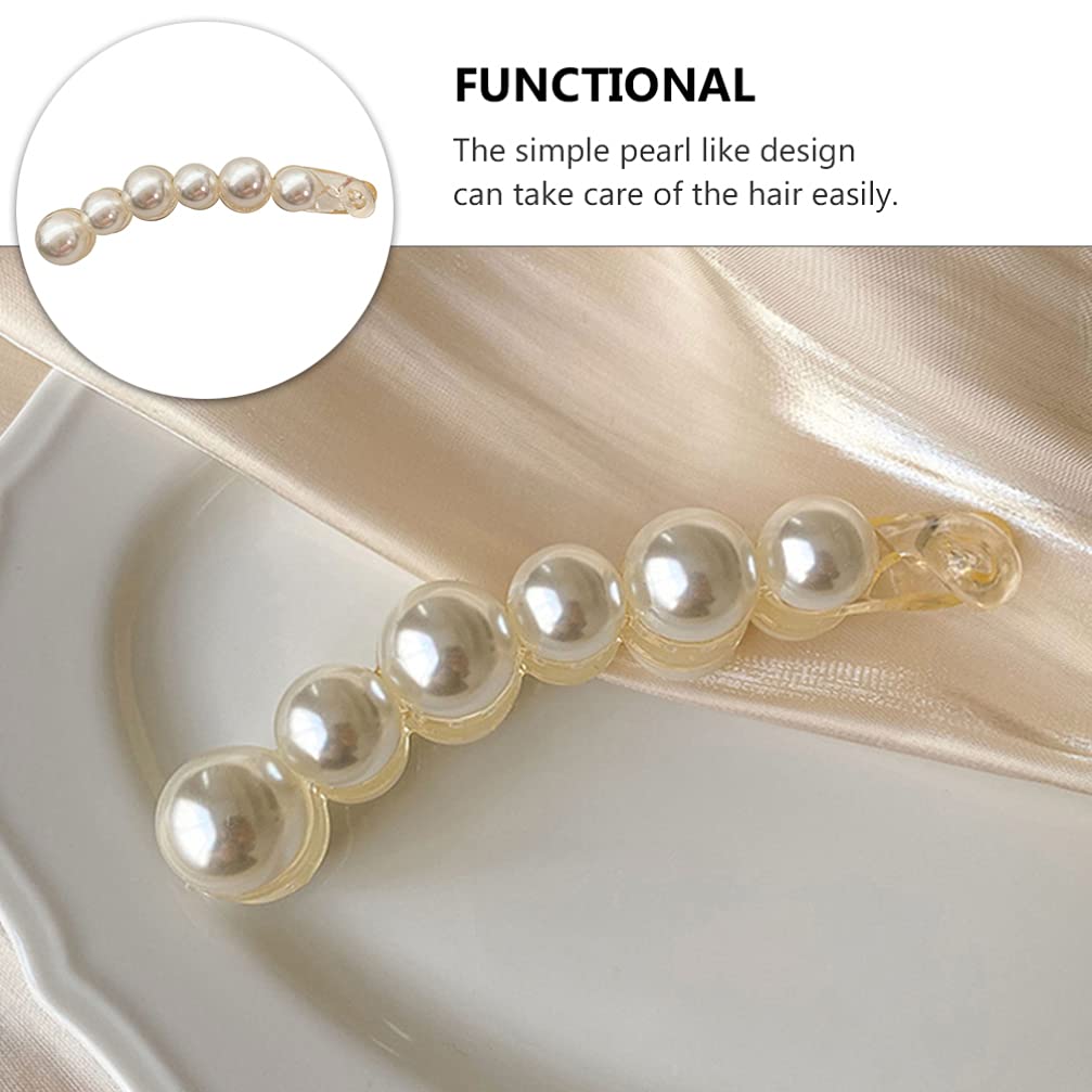 Generic Pearl Hair Clip Banana Hair Clips Ponytail Holder Thick Fine Hair Clip French Barrettes Jaw Clips for Women and Girls White