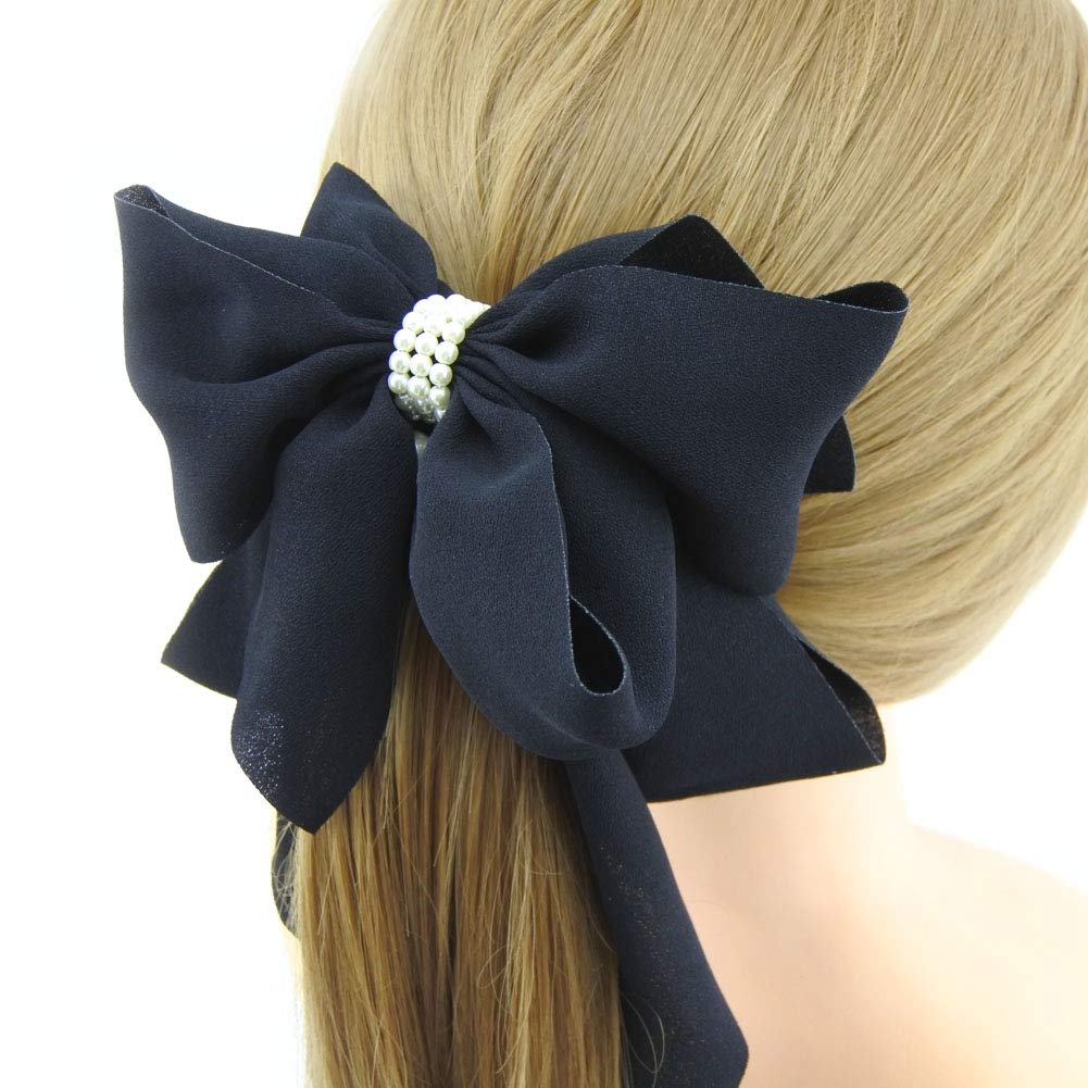 Meilliwish Cloth Pearl Beautiful Banana Hair Clip for Women (H77)(Black)