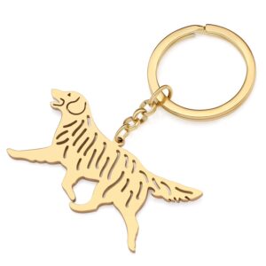 NEWEI Stainless Steel Dog Keyring Cute Pet Dog Keychain for Women Girls Purse Car Keys Charms (Gold Plated Golden Retriever)