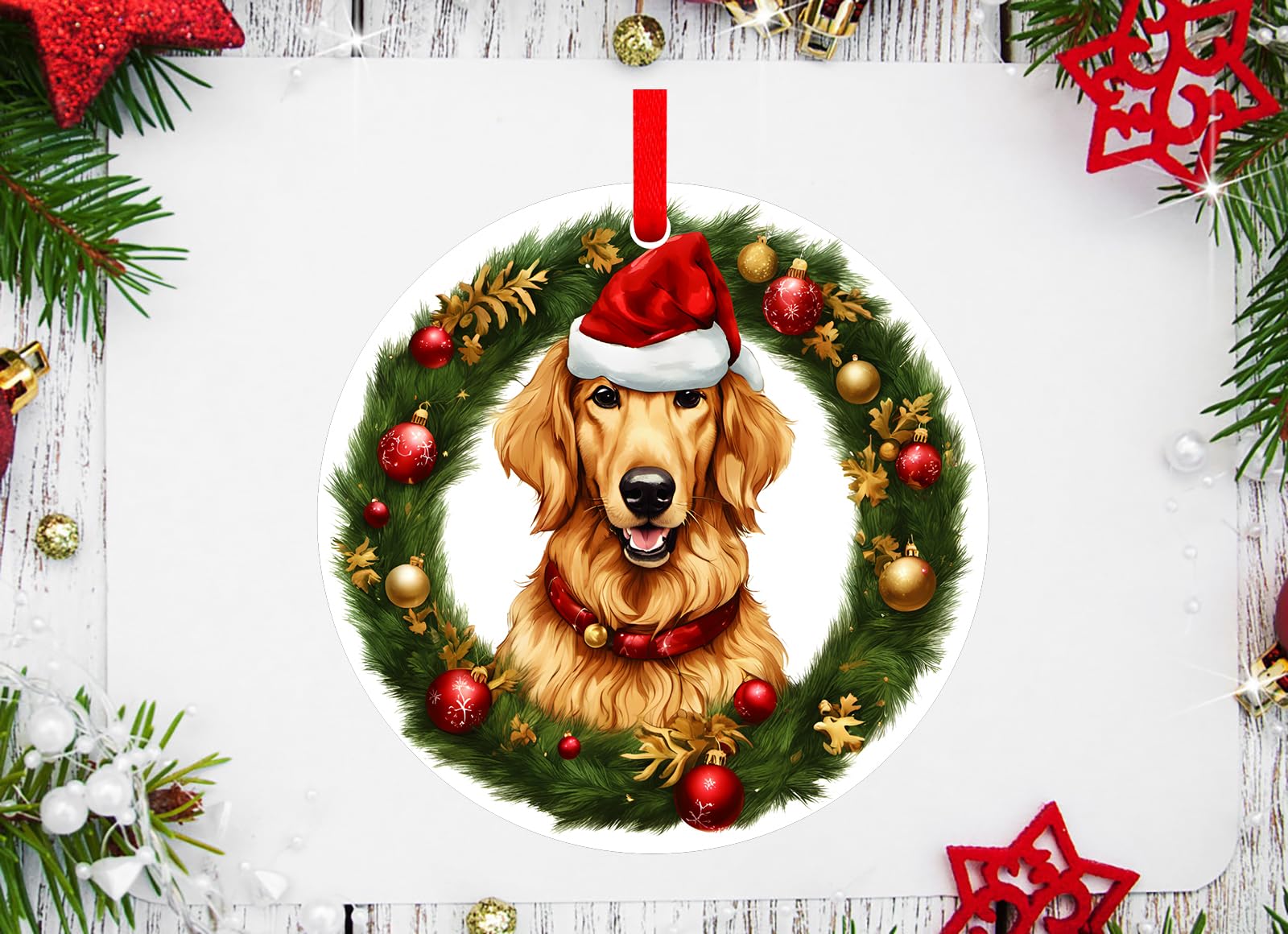 SICOHOME Golden Retriever Christmas Ornament Golden Retriever Gifts for Women and Dog Lovers Golden Retriever Xmas Tree Ornaments Round Ornament with Gift Box Xmas Present for Retrievers Lovers Gift