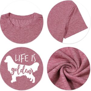 Life is Golden Shirt for Women Cute Dog Mom Graphic Short Sleeve Casual Mama Gifts T-Shirt (Pink, XL)