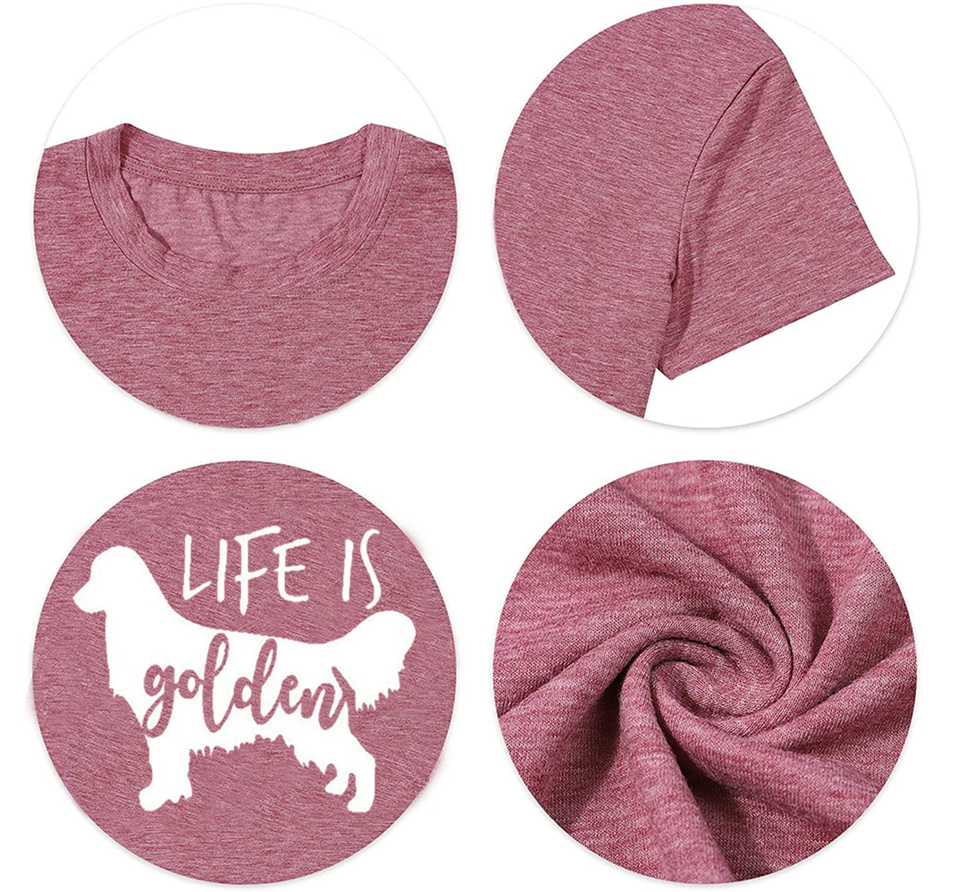 Life is Golden Shirt for Women Cute Dog Mom Graphic Short Sleeve Casual Mama Gifts T-Shirt (Pink, XL)