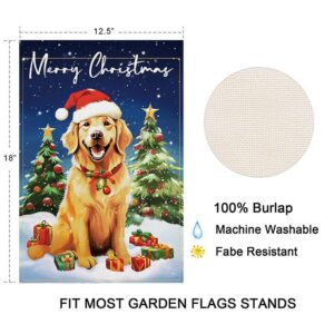 Balgardekor Golden Retriever Garden Flag Christmas Dogs Garden Flag 12x18 Double Sided Merry Xmas Winter Garden Flag for outside Small Vertical Burlap Yard Flag Holiday Decorations Outdoor Decor