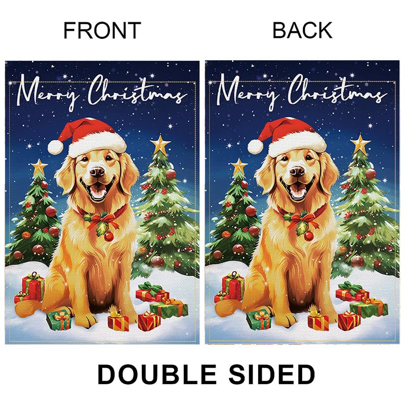 Balgardekor Golden Retriever Garden Flag Christmas Dogs Garden Flag 12x18 Double Sided Merry Xmas Winter Garden Flag for outside Small Vertical Burlap Yard Flag Holiday Decorations Outdoor Decor