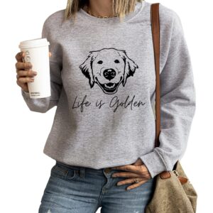 Golden Retriever Mama Women's Long Sleeve Crewneck Dog mom Sweatshirt Golden Retriever Mama Print Graphic Shirts Pullover Tops