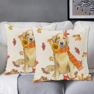 SPXUBZ Fall Throw Pillow Cover 18x18 Inch Autumn Dog Golden Retriever Home Decor Thanksgiving Farmhouse Nice Gift Square Indoor Linen Pillowcase Cushion(Two Sides Print)