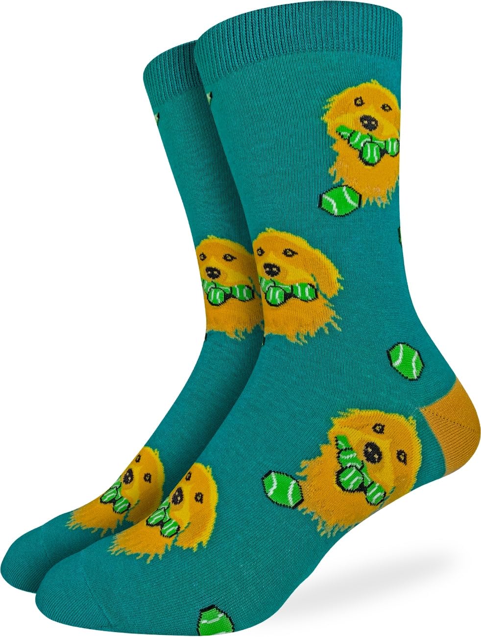 Good Luck Sock Men's Golden Retriever with Tennis Balls Socks, Adult, Shoe Size 7-12