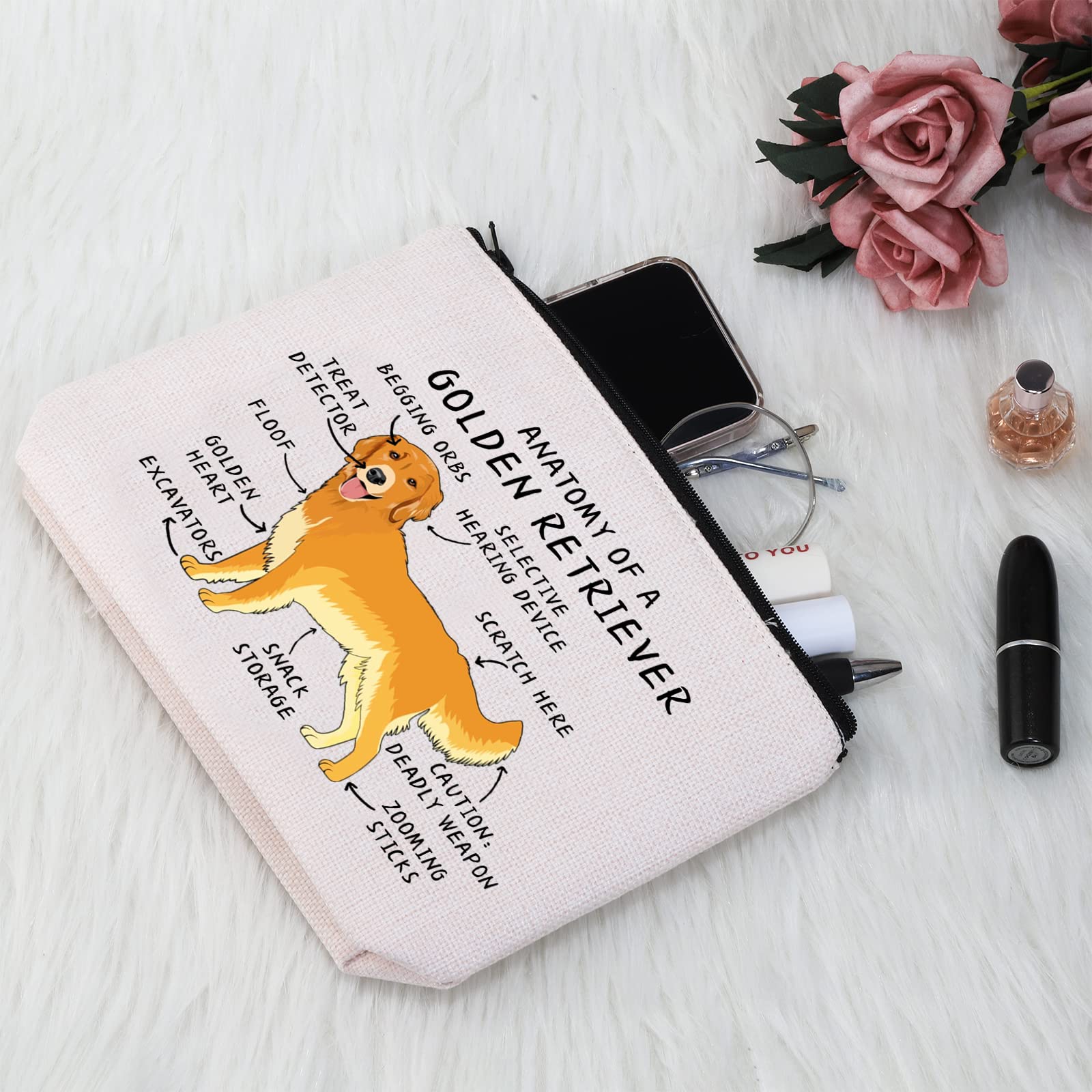 G2TUP Golden Retriever Lover Gift Anatomy Of A Golden Retriever Makeup Bag Golden Retriever Mama Cosmetics Bag Golden Retriever Owner Gift Dog Lover Zipper Travel Pouch