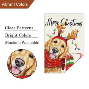 Louise Maelys Merry Christmas Garden Flag 12x18 Double Sided, Burlap Welcome Winter Christmas Golden Retriever Dog Garden Yard Flags for Xmas Outside Outdoor Decoration (ONLY FLAG)