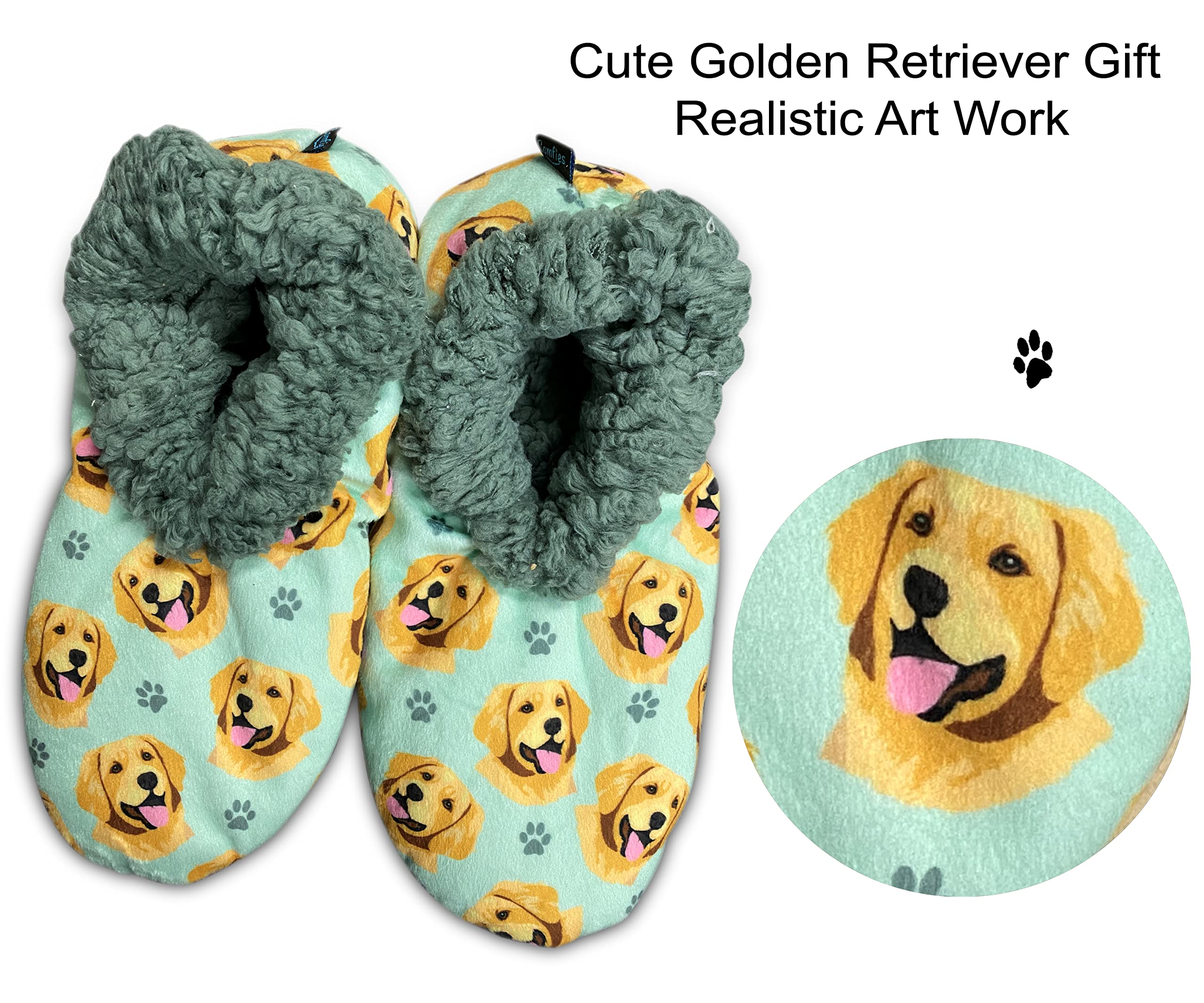 Golden Retriever Super Soft Slippers - E&S Pets - Golden Retriever Gifts - Cozy House Slippers - Non Skid Bottom - One Size Fits Most - Sherpa slipper - Pet Lover Gifts For Men And Women