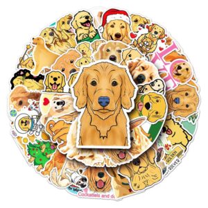 golden retriever stickers for teens boy girls kids|50 pcs|cute dog vinyl waterproof stickers for laptop phone luggage flasks water bottle bike car tablet,lovely animals decals pack(golden retriever)