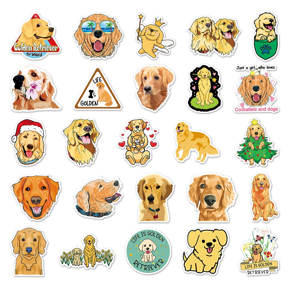 Golden Retriever Stickers for Teens Boy Girls Kids|50 Pcs|Cute Dog Vinyl Waterproof Stickers for Laptop Phone Luggage Flasks Water Bottle Bike Car Tablet,Lovely Animals Decals Pack(Golden Retriever)