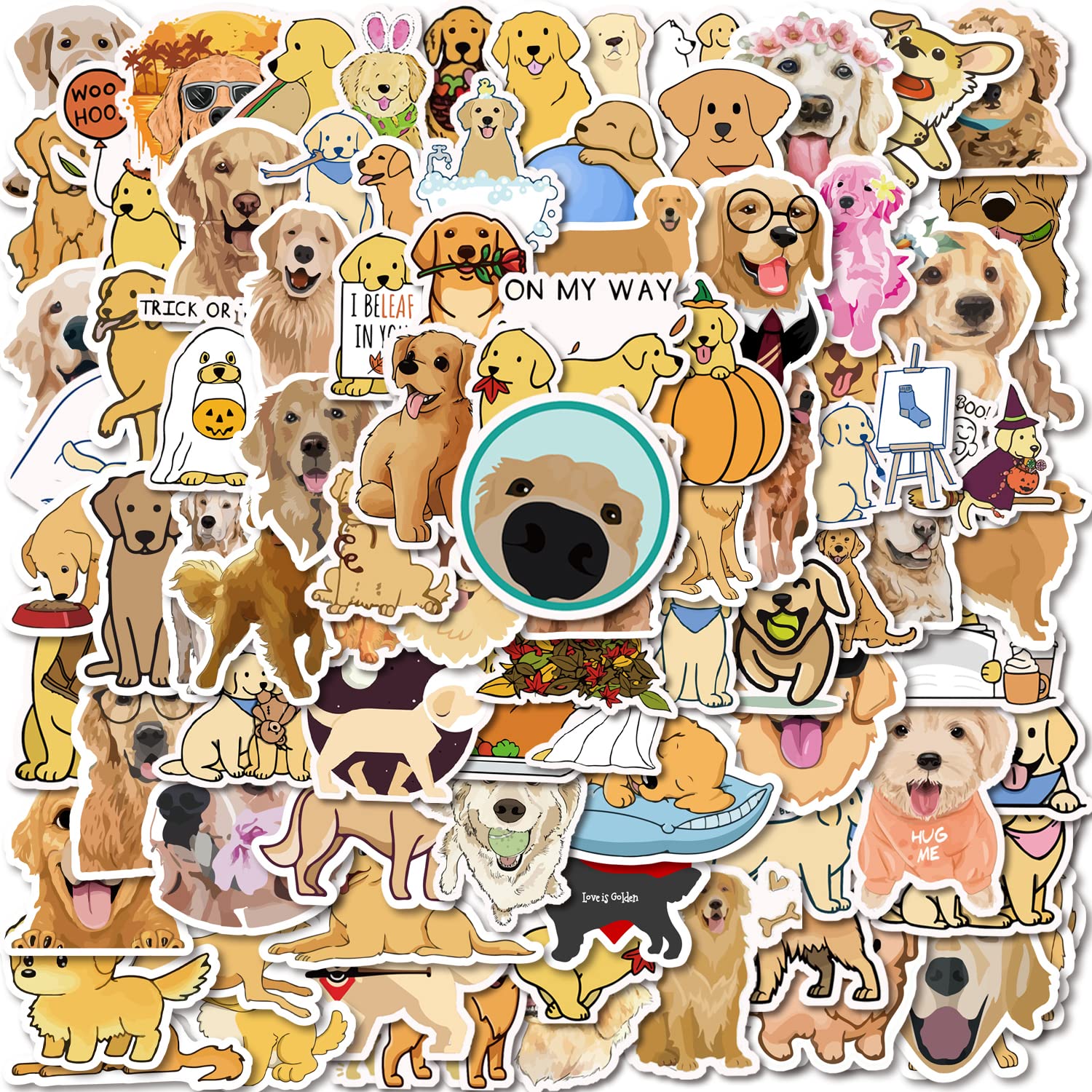 100 Pcs Golden Retriever Stickers| Vinyl Waterproof Stickers for Laptop,Computer,Phone,Skateboard,Hydro Flask,Water Bottles