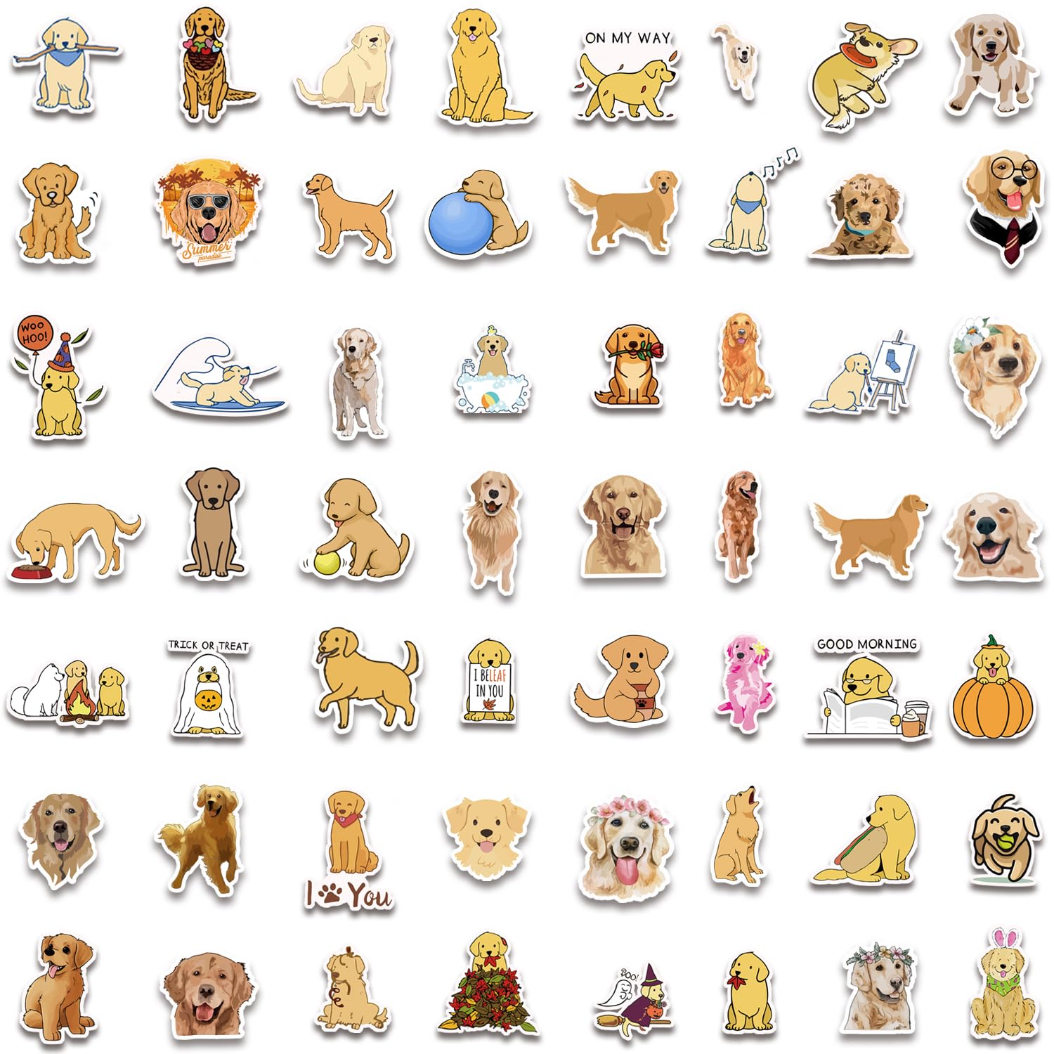 100 Pcs Golden Retriever Stickers| Vinyl Waterproof Stickers for Laptop,Computer,Phone,Skateboard,Hydro Flask,Water Bottles