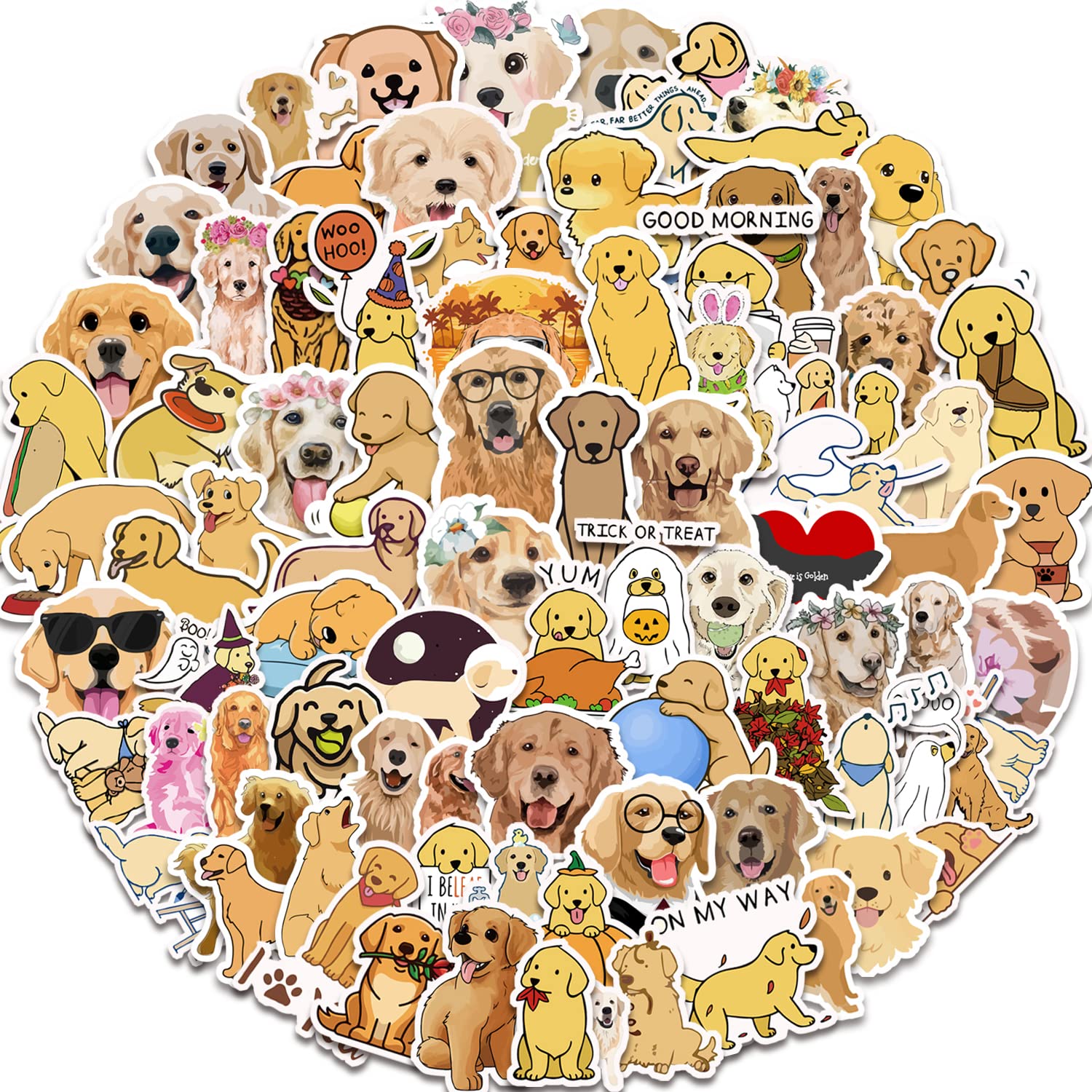 100 Pcs Golden Retriever Stickers| Vinyl Waterproof Stickers for Laptop,Computer,Phone,Skateboard,Hydro Flask,Water Bottles