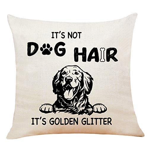 XUISWELL Golden Retriever Gifts, Funny Quote It's Not Dog Hair It's Golden Glitter Cotton Linen Throw Pillow Cover, Golden Retriever Decor, 18 x 18 in