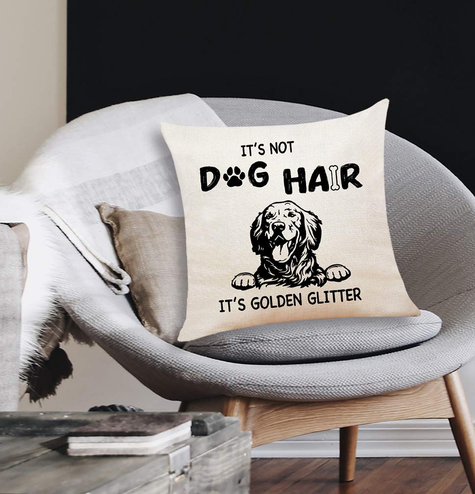 XUISWELL Golden Retriever Gifts, Funny Quote It's Not Dog Hair It's Golden Glitter Cotton Linen Throw Pillow Cover, Golden Retriever Decor, 18 x 18 in