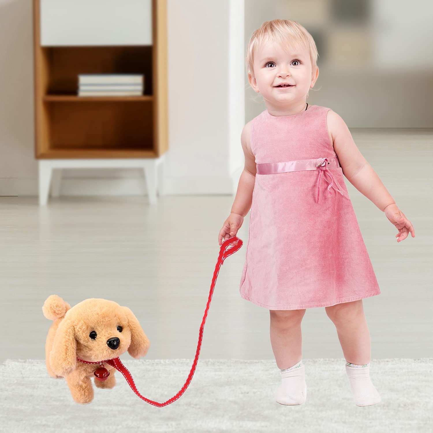 WorWoder Plush Golden Retriever Toy Puppy Electronic Interactive Pet Dog - Walking, Barking, Tail Wagging, Stretching Companion Animal for Kids (Golden Dog)