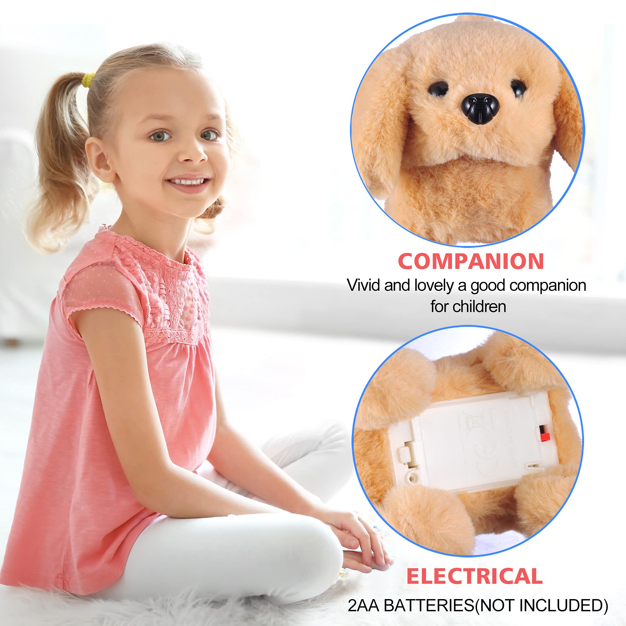 WorWoder Plush Golden Retriever Toy Puppy Electronic Interactive Pet Dog - Walking, Barking, Tail Wagging, Stretching Companion Animal for Kids (Golden Dog)