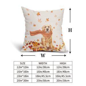 Granbey Golden Retriever Dog Fall Throw Pillow Cover Autumn Maple Leaves Farmhouse Pillowcase Cute Pet Modern Thanksgiving Decorative Pillow Protector for Home Sofa Couch Party Living Room