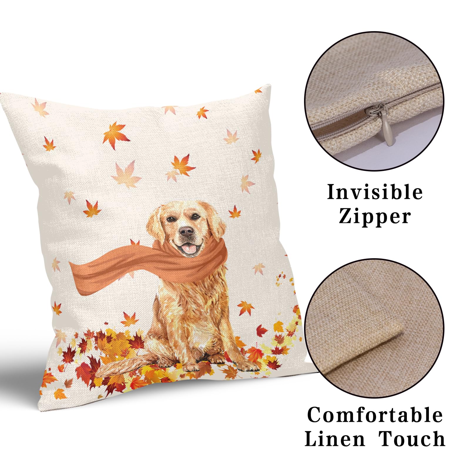 Granbey Golden Retriever Dog Fall Throw Pillow Cover Autumn Maple Leaves Farmhouse Pillowcase Cute Pet Modern Thanksgiving Decorative Pillow Protector for Home Sofa Couch Party Living Room