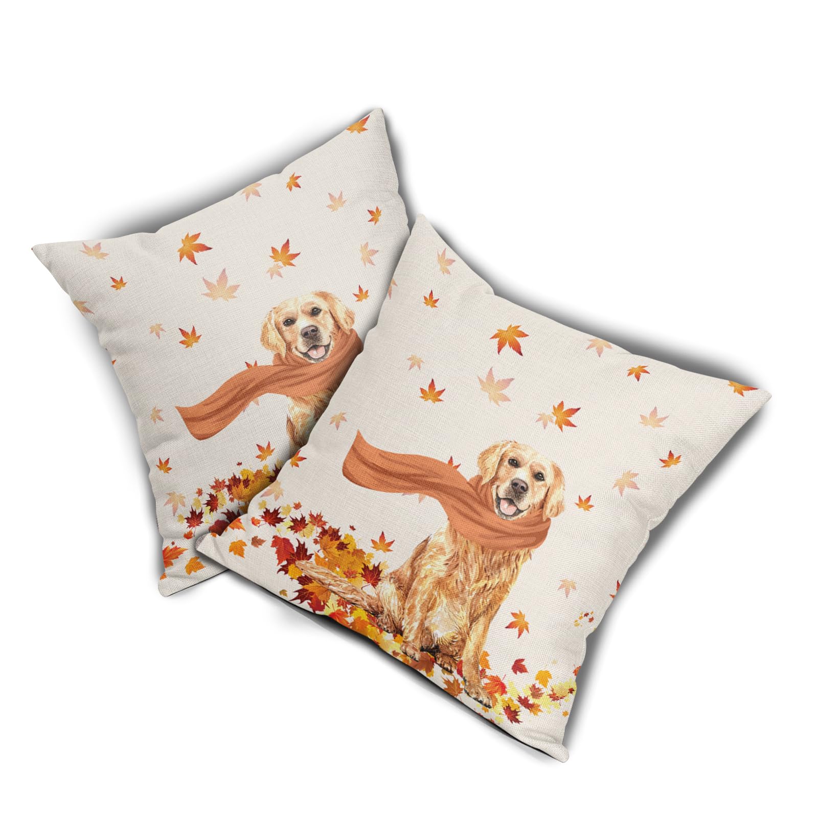 Granbey Golden Retriever Dog Fall Throw Pillow Cover Autumn Maple Leaves Farmhouse Pillowcase Cute Pet Modern Thanksgiving Decorative Pillow Protector for Home Sofa Couch Party Living Room