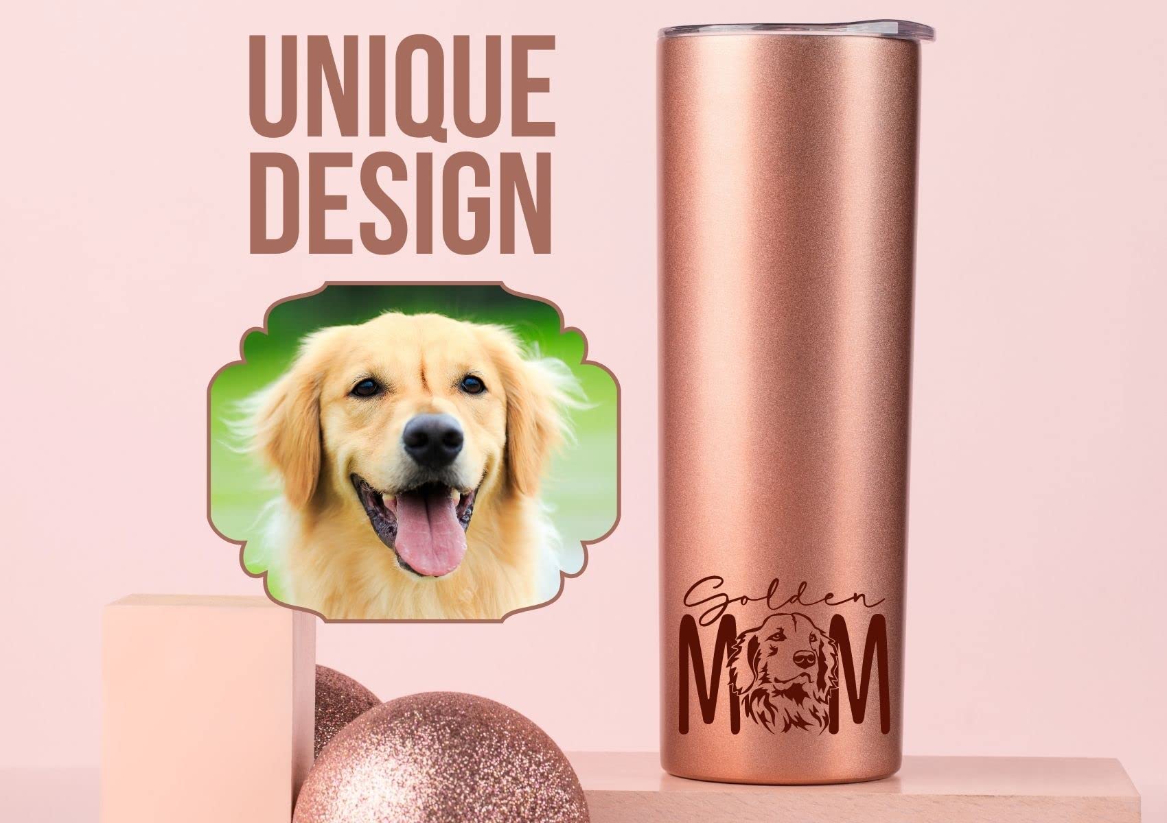 Onebttl Golden Retriever Gifts, Dog Lover Gifts, Gifts for Dog Mom, Dog Owner, Women, Girls, Friends, Daughters, Coworkers, 20Oz Skinny Tumbler, Golden Retriever Mom, Rose Gold