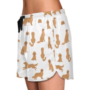 vvfelixl Sleep Shorts For Women Golden Retriever Dogs Pajama Shorts With Pockets Sleepwear Pants M