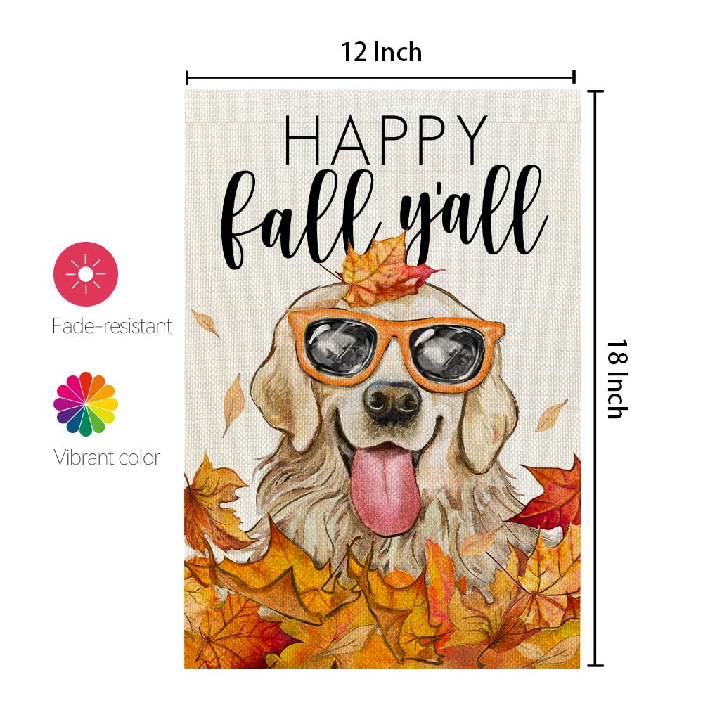 CROWNED BEAUTY Fall Golden Retriever Leaves Garden Flag 12x18 Inch Small Double Sided Burlap Welcome Thankful Dog Yard Flag for Outside