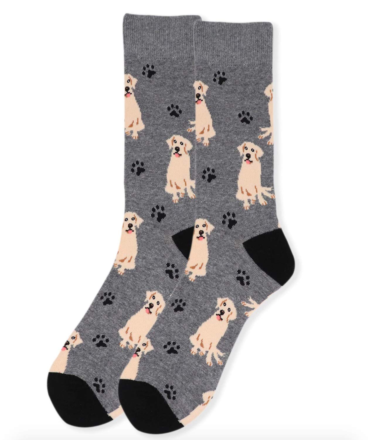 Urban Peacock Men's Novelty Fun Crew Socks - Multiple Patterns! (Dogs - Golden Retriever - Grey, 1 Pair)