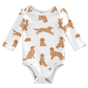 vvfelixl baby bodysuits golden retriever dogs long sleeve cotton baby clothes for boys girls 3-6 months goldies puppy white