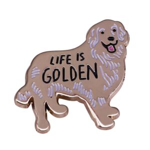 life is golden,golden retriever brooch,golden dog enamel lapel pin,dog enthusiast cherish life badge accessory