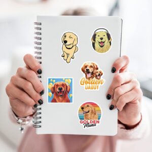 50Pcs Golden Retriever Stickers, Waterproof Vinyl Stickers Decals for Laptop Water Bottle Phone Luggage, Cute Cartoon Dog Stickers Pack