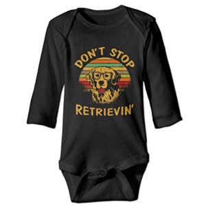 LittleHorn Don't Stop Retrieving Golden Retriever Themed Baby Bodysuit Unisex Romper Playsuit Black