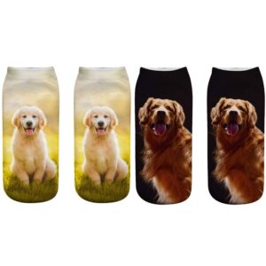 Angelteers Unisex's Lovely 3D Golden Retriever Ankle Socks for Young Dog Lover, Golden Retriever, 10.2 x 7.9 x 0.7 inches