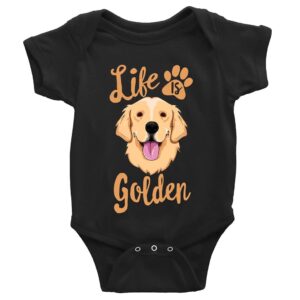 life is golden (golden-retriever) infant short sleeve bodysuit romper jumpsuit 100 organic cotton