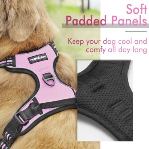 rabbitgoo No-Pull Pet Harness with 2 Leash Clips, Adjustable Soft Padded, Reflective No-Choke Pet Oxford Vest with Easy Control Handle for Large Dogs, Pink, L